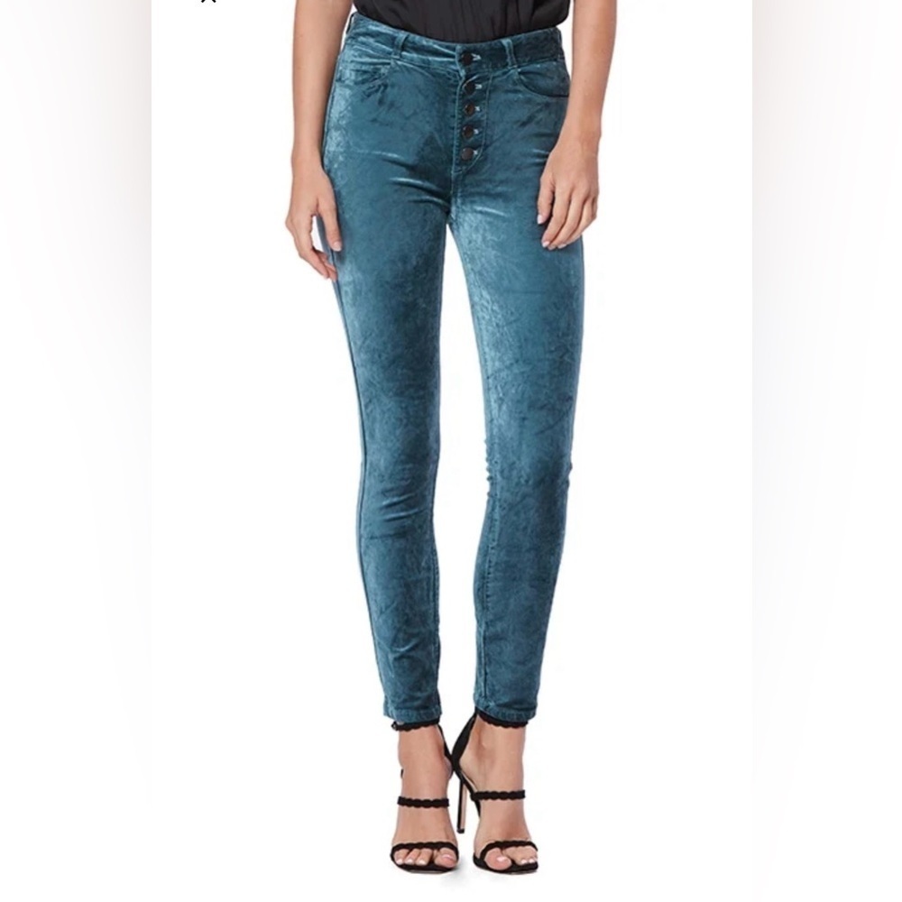 PAIGE Hoxton Ankle Peg Velvet Jeans Sea Blue High Rise Button Fly NWT Size 30